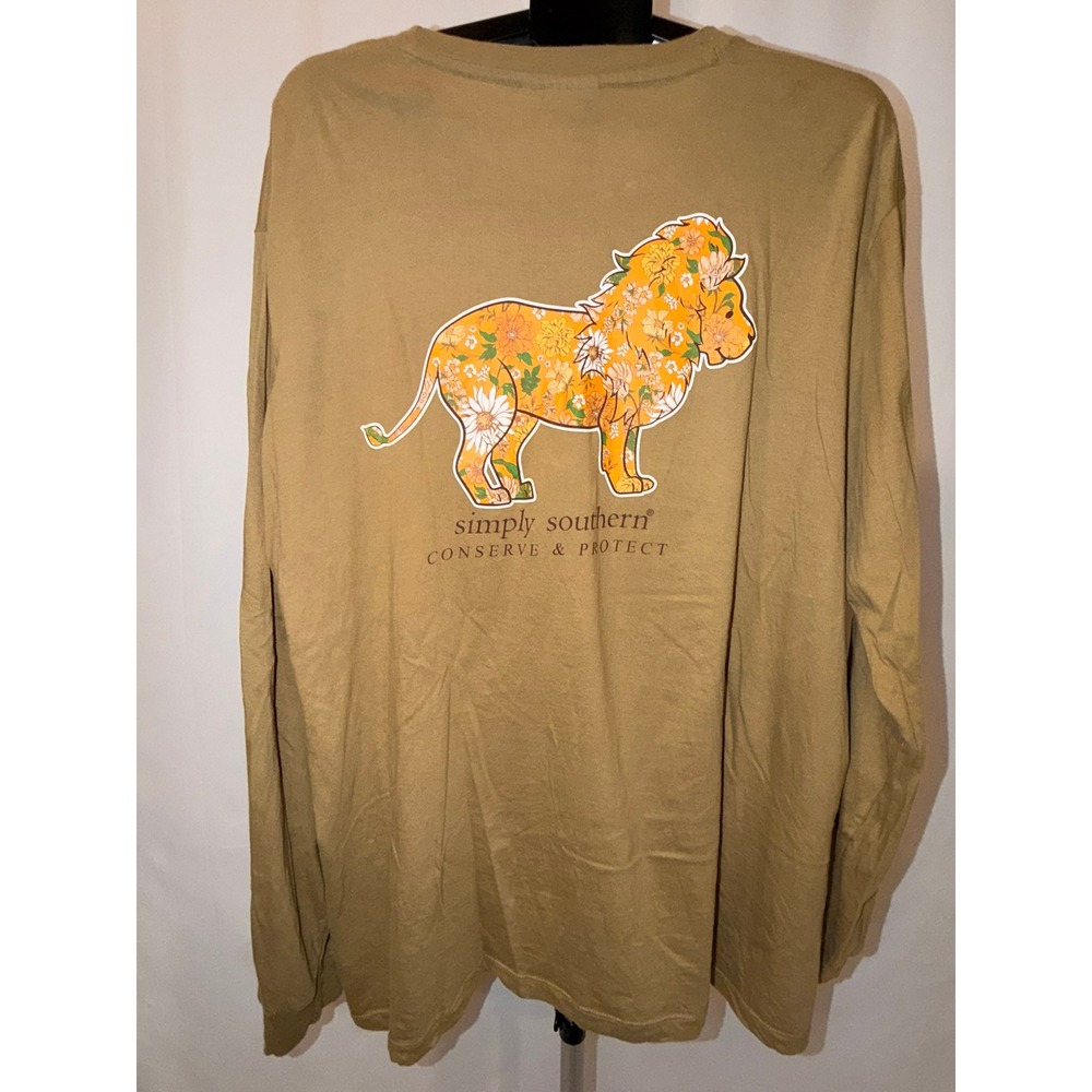 Simply Southern Conserve & Protect Floral Lion Long Sleeve Tee Olive Green XL